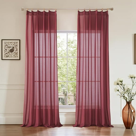 Stylish Pinch Pleat Voile Curtains for Traverse Rod Red 2 PC Set W42xL108