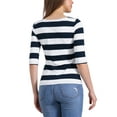 thumbnail image 3 of INSPIRE CHIC Women's Striped Shirts Slim Fit Elbow Sleeves Boat Neck T-Shirt XS Blue, 3 of 6