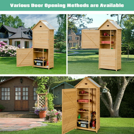 Gymax Outdoor Storage Shed Lockable Wooden Garden Tool 