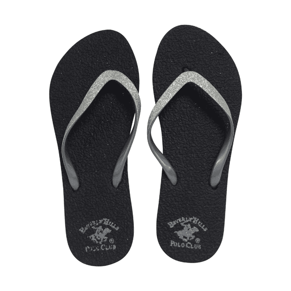 Beverly Hills Polo Club Sizzle Adult Women Glitter Sparkle Flip Flop Sandal Thong (Size 6 Silver)