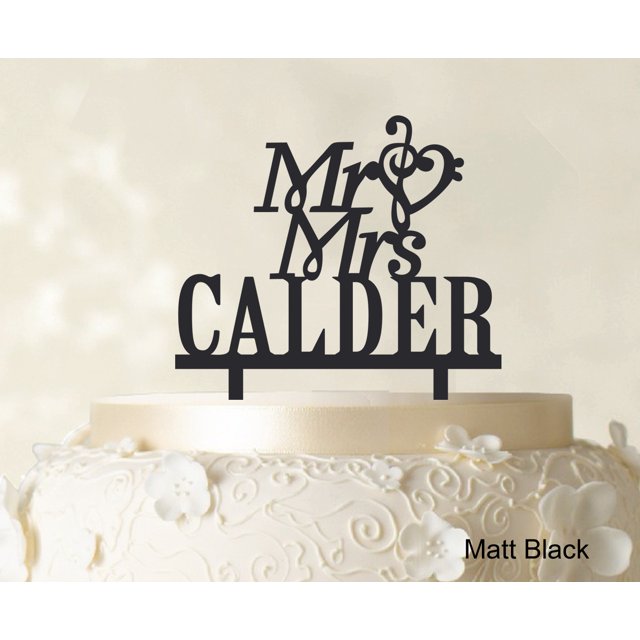 Mr & Mrs Wedding Cake Topper Personalized Matt Black Cake Topper Color Option Available 5-7 Inches Wide