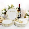 thumbnail image 3 of Goodluck Vintage Gold Rim Disposable Plastic Dinnerware Set 100 Count 10.25 Inch Dinner and 7.5 Inch Dessert Plates, 3 of 7