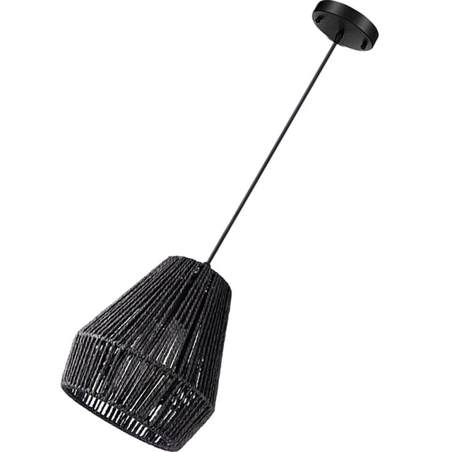 UPGRATOR Hanging Lamp Shade Wicker Lamp Shade Black Metal Decoration 1Set