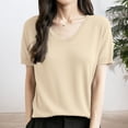 thumbnail image 2 of oqasdz Women Sweaters Short Sleeve Crew Neck Summer Fall Lightweight Sweaters Tunic Tops Business Blouses Fashion Casual Cozy Soft, 2 of 5