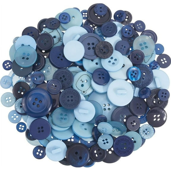 1 Box 300Pcs Blue Craft Buttons Blue Sewing Buttons Resin Round Bulk Multicolor Simple Flatback Assorted Sizes 2 and 4 Hole Button