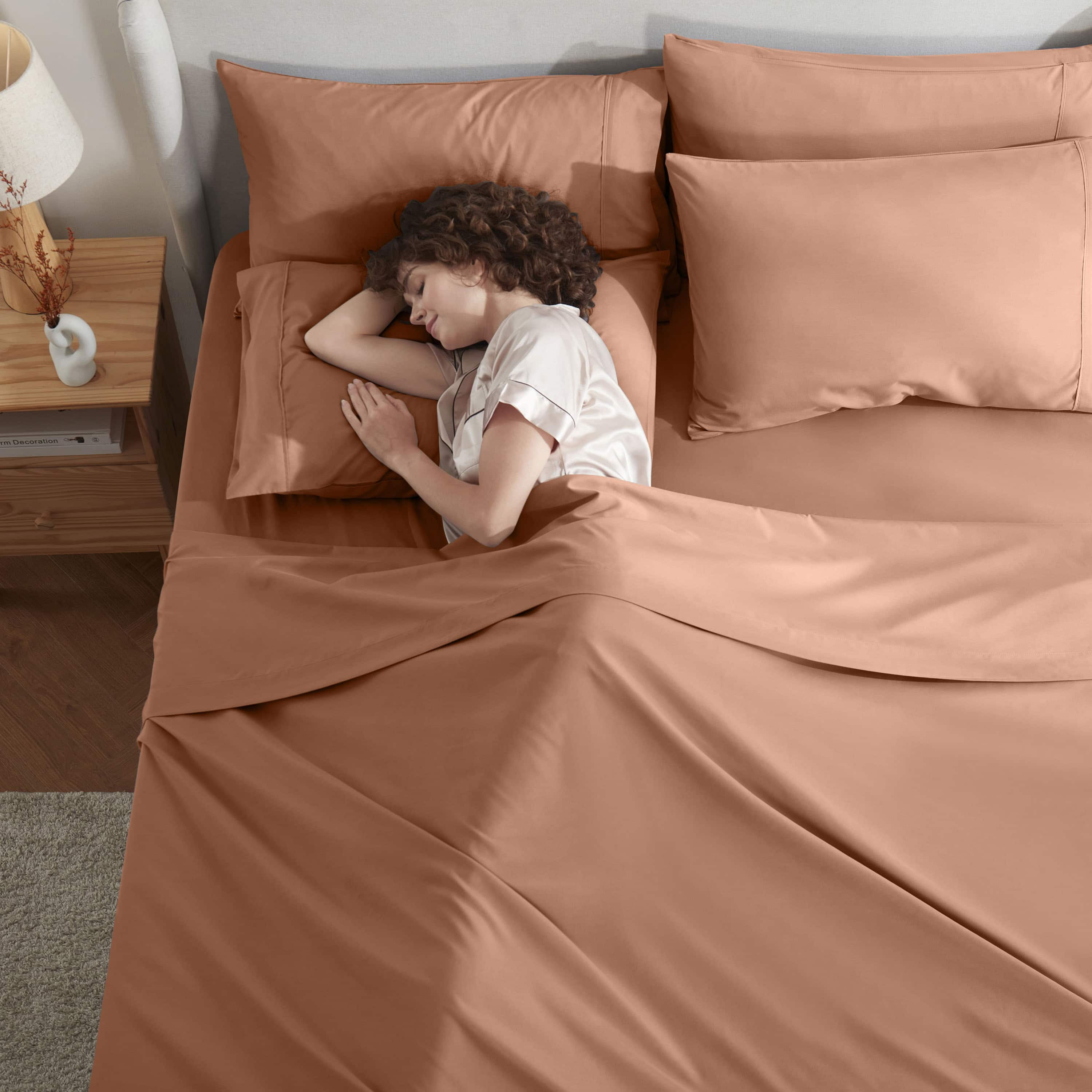 LammaLoe Extra Deep Pocket King Sheets set, Fits 18"-24" Mattress, 6 Piece Soft Microfiber Bed Sheet Sets, Rust Orange Brown