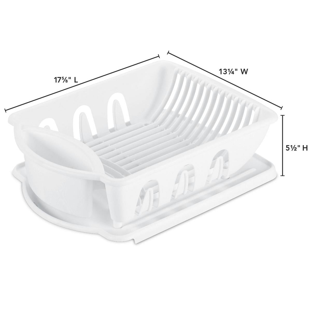 Tribello Sink Dish Drying Rack, Heavy Duty Hard Plastic Sink Set with Drainer (White) Made In USA