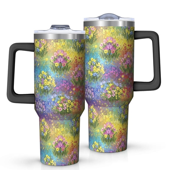 40oz Pioneer Flower Floral Print Pattern Insulated Tumbler with Handle, BPA-Free Leak Proof Lid and Straws, Double Wall Vacuum, Hot 12h/Cold 34h