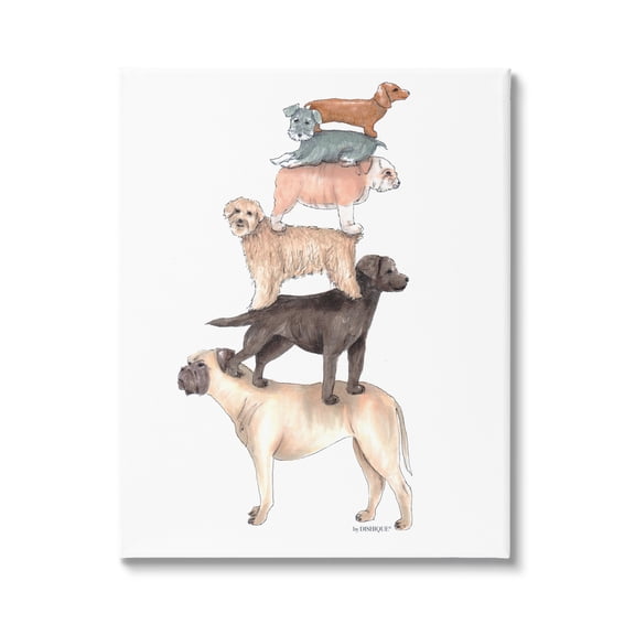 Stupell Industries Mixed Stacked Dog Breeds Standing Balancing Illustration Graphic Art Gallery Wrapped Canvas Print Wall Art, Design by Dishique