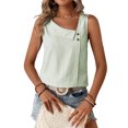 thumbnail image 2 of Women'S Button Asymmetrical V Neck Striped Print Blouses Casual Sleeveless Tank Top Summer Shirt Tops Light Green L, 2 of 9