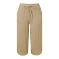 thumbnail image 5 of Audhol Casual Capri Pants for Women, Linen Trousers Women's Summer 3/4 Muslin Trousers Causal Loose Trousers Elastic Comfortable Fabric Trousers Sport Leisure Beach Womens Capri Pants Khaki 5XL, 5 of 5