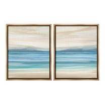 Stupell Industries Subtle Beach Seascape Landscape Painting Brown Floater Framed Canvas Art Print Wall Art, 17 x 21, Set of 2