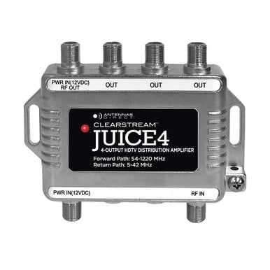 Antennas Direct JUICE4 TV Antenna Distribution Amplifier, 4-Output, Weatherproof, Silver
