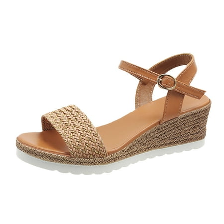 

LUOGENLI Female Black Sandals Women Size 11W Women s Summer Fashion Open Toe Thick Bottom Slope Heel One Buckle Sandals Casual Comfortable Outdoor Sandals Women S Sandals Wide Width Closed Toe