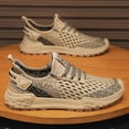 thumbnail image 4 of Men'S Breathable Mesh Sneakers - Lightweight Casual Running Shoes with Air Cushion, Beige & Black Design, PVC Sole for Outdoor Sports, Lace-Up Closure, Spring/Summer Collection, 4 of 9