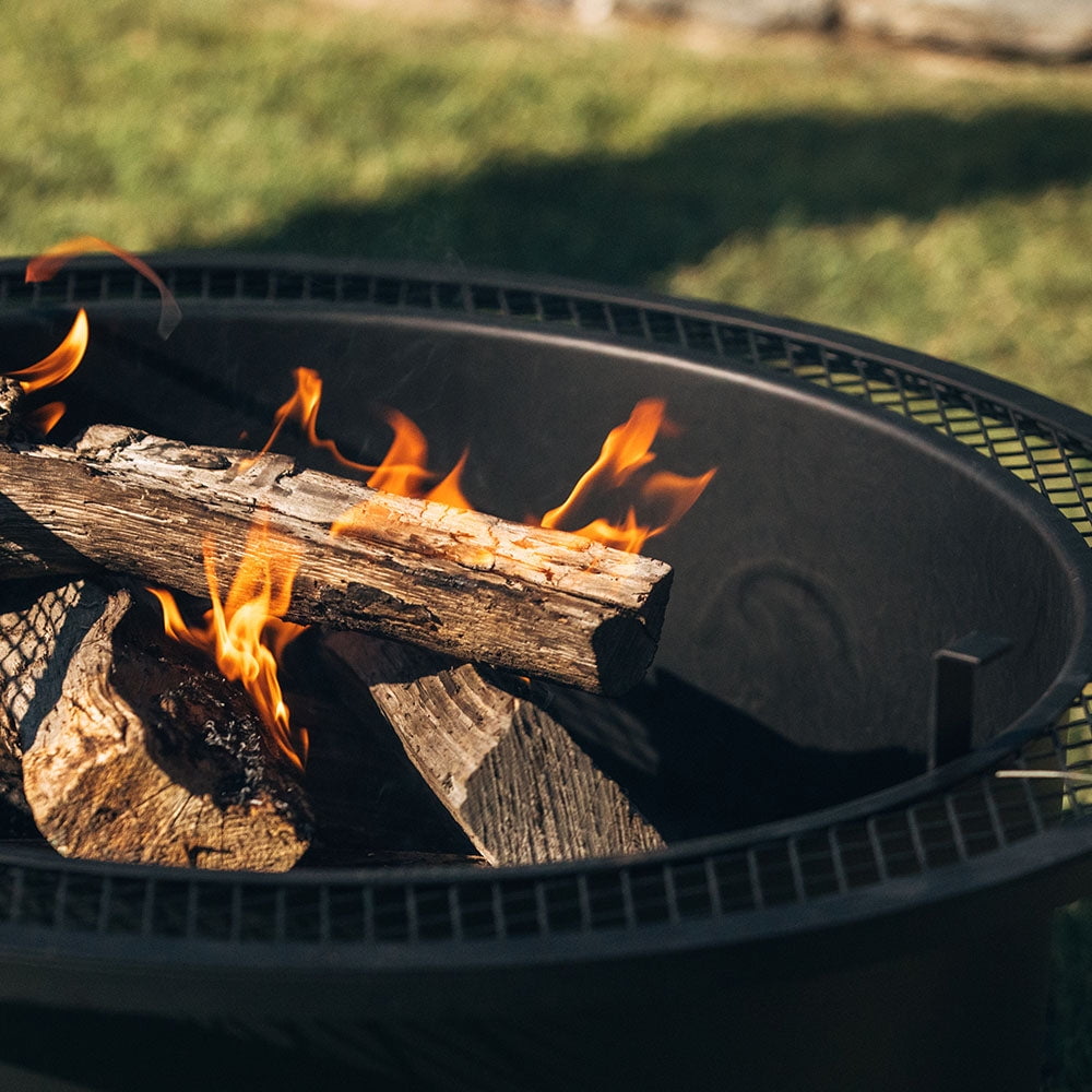 Ash & Ember 38" Round Black Steel Wood Burning Fire Pit with Swivel Cooking Grate and Poker