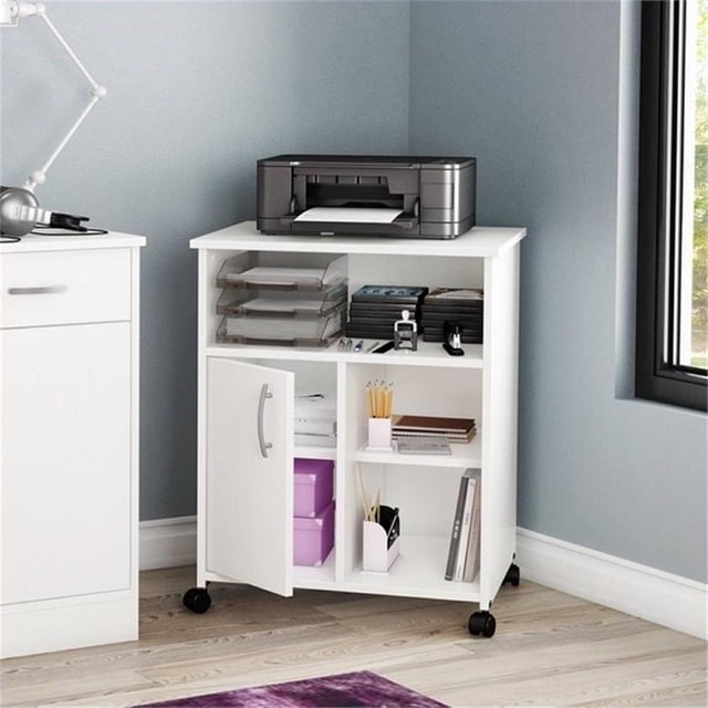 Pemberly Row Contemporary Metal Printer Stand in Pure White Finish