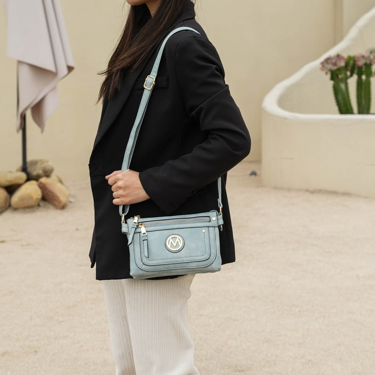 MKF Collection Elaina Women's Multi Pocket Crossbody Bag, Vegan Leather Shoulder Bag by Mia K- Gray MKF Collection Elaina Women's Multi Pocket Crossbody Bag, Vegan Leather Shoulder Bag by Mia K- Gray