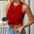 thumbnail image 2 of Tank Tops for Women BWASD Casual Slim Fit Basic Tees Dressy Solid Color Racerback Ribbed Knitted Sleeveless Shirt Fashion Clothes Cute Crop Tops Y2K (Red L), 2 of 6