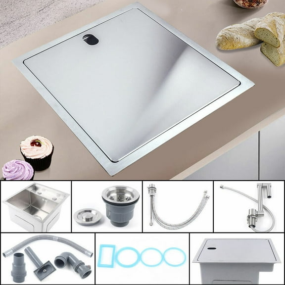 Hidden Kitchen Sink Single Bowl Small Size Sink Stainless Steel with Faucet Square
