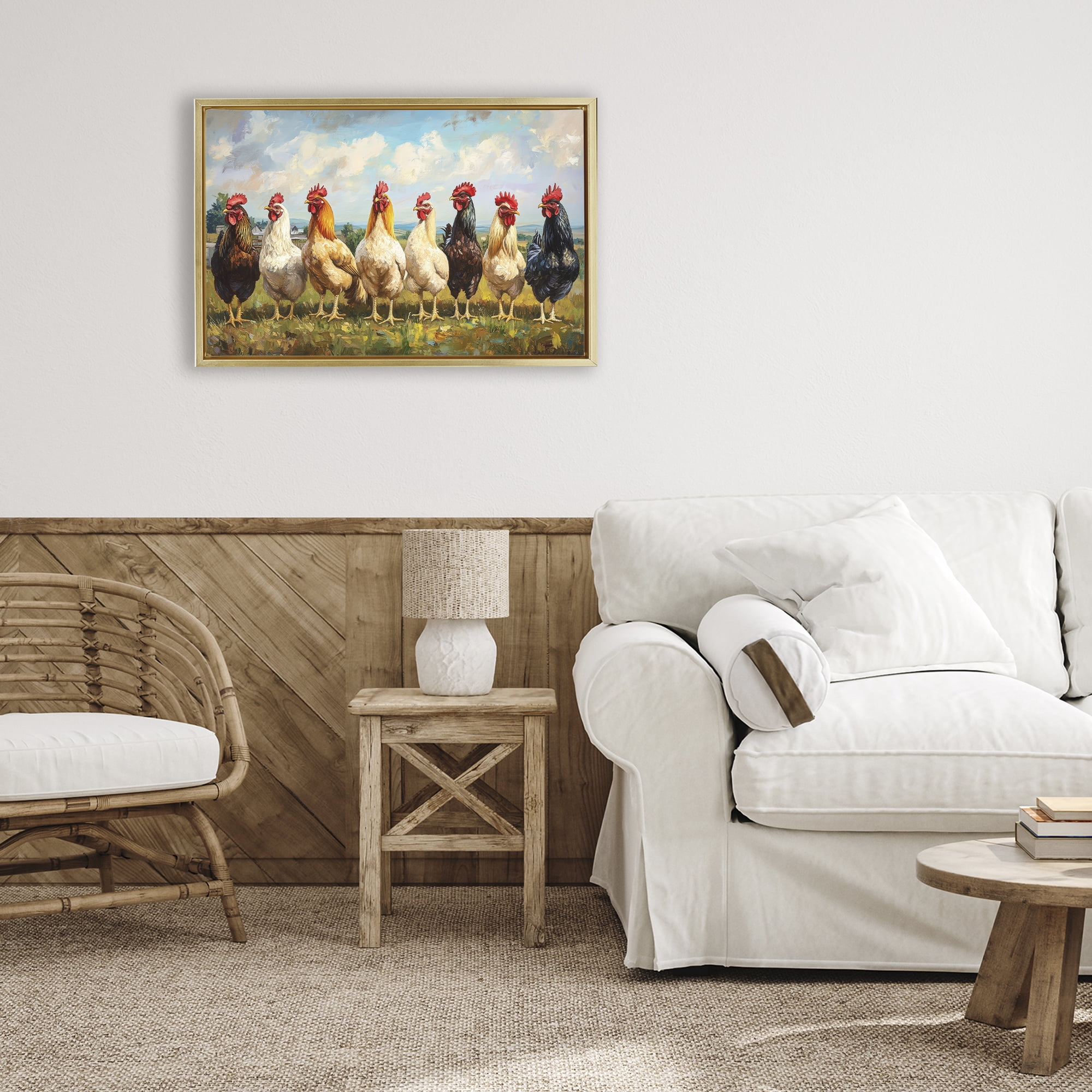 Stupell Industries Chicken Brood on Horizon Gold Framed Floater Canvas Wall Art, design by Petal Prints Design