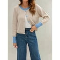 thumbnail image 4 of Women'S Cropped Cardigan Sweaters Fall Long Sleeve Open Front Button Down Color Block Knit Outwear Coats L, 4 of 10