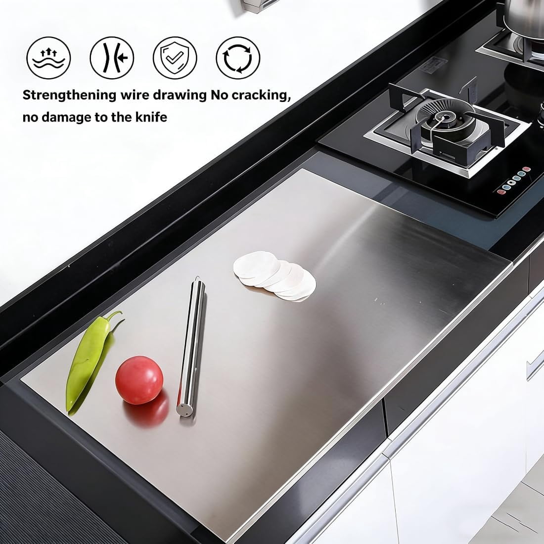 Stainless Steel Cutting Board With Counter Lip, Large Double Sided Board For Kitchen Food Prep