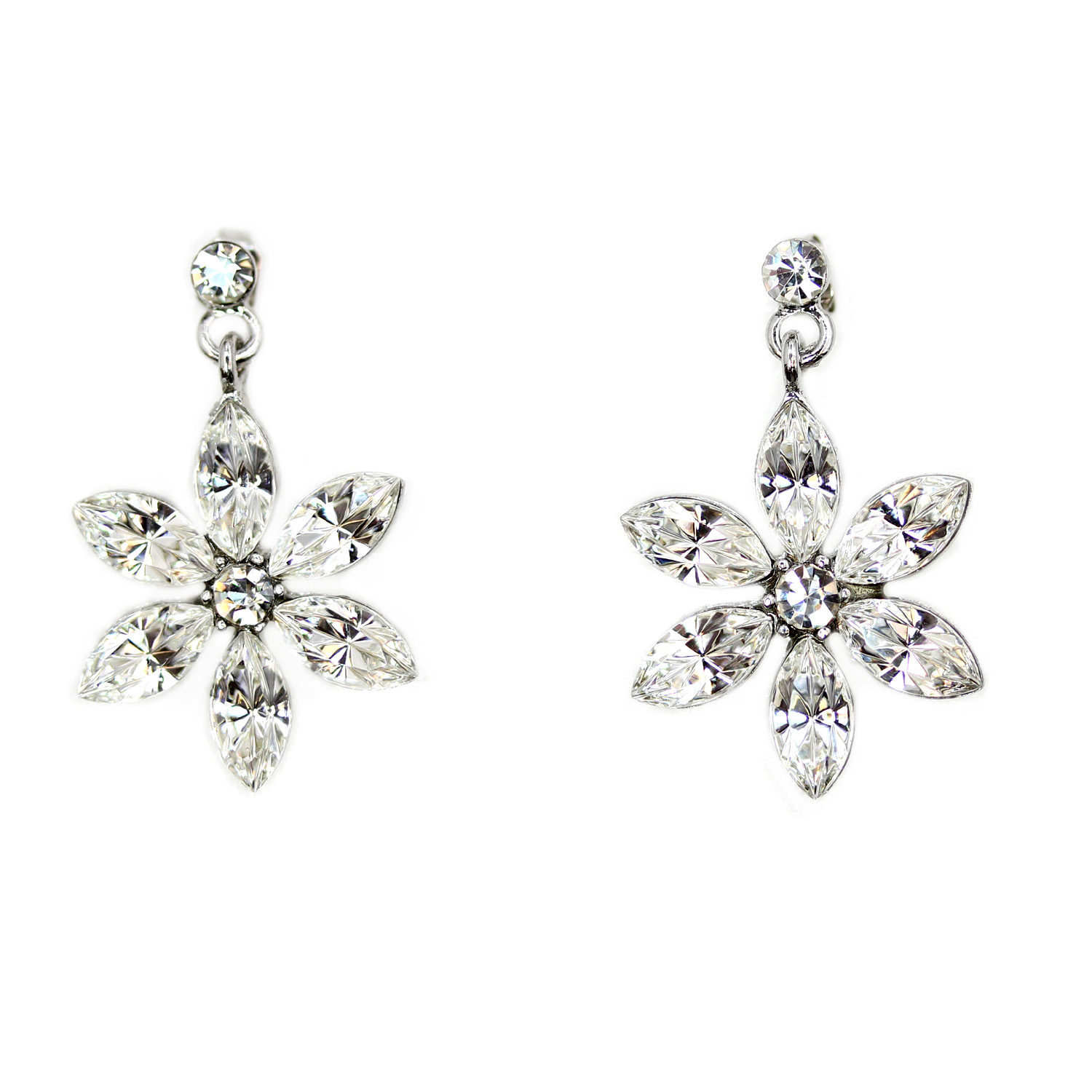 Crystal Dangling Daisy Floral Pierced Earrings