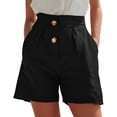 thumbnail image 2 of WXLWZYWL Ladies Plus Size Solid High Waist Casual Shorts Summer Relaxed Short Pants with Elastic Waistband and Buttons, 2 of 6