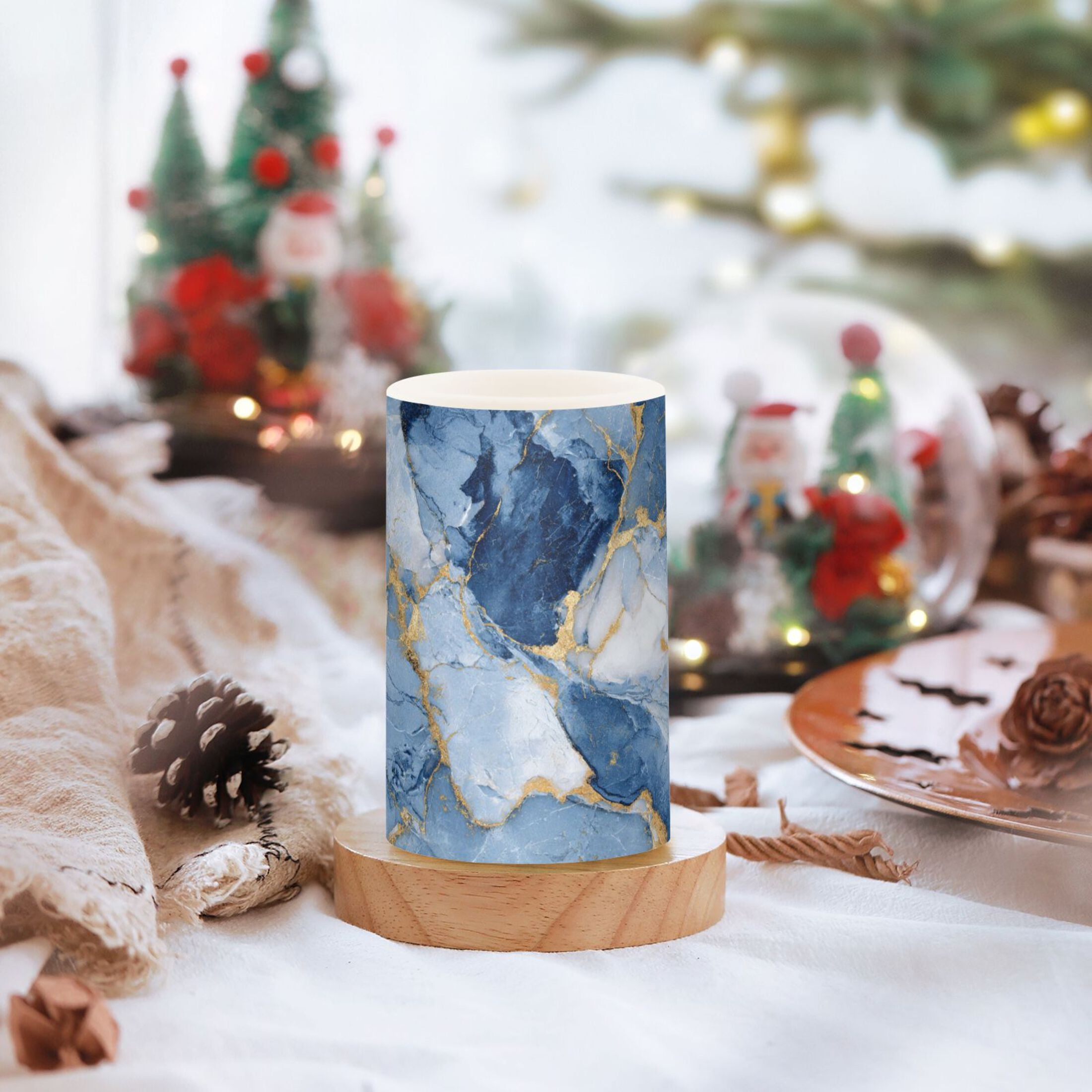 Navy Camouflage Flickering Flameless Candles Battery Operated with Remote Timer LED Pillar Candles Set of 2