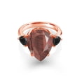 thumbnail image 2 of Gem Stone King 7.72 Ct Pear Shape Red Tiger Eye Black Onyx 18K Rose Gold Plated Silver Ring, 2 of 5