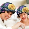 thumbnail image 6 of Shower Caps,Pioneer Flower Floral Print Pattern Waterproof Shower Cap for Women 4 Pieces,Double Reusable Hair Cover for Shower PEVA Elastic Stretch Hem, 6 of 7
