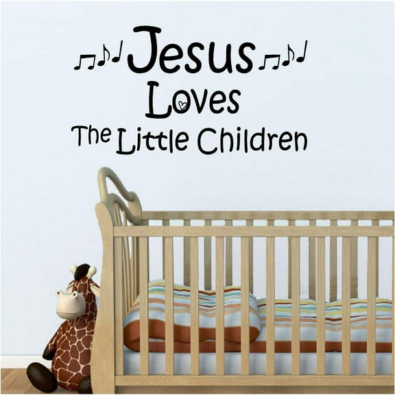Wall Decal Sticker. Christian. Jesus Loves The Little Children. (22" W x 12" H)