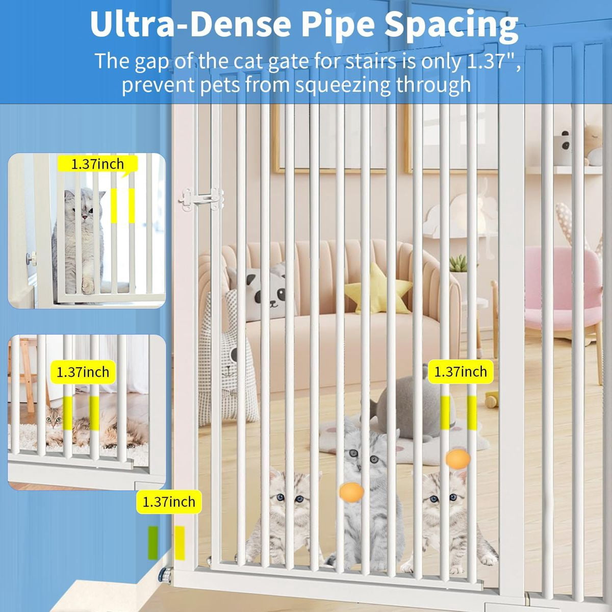 Magicorange Baby Safety Gate 55 inch Extra Tall, 29.92"-43" Extra Wide Pet Gate for Stairs, Doorway, Kitchen, No Drilling Pressure Mount Kit, White