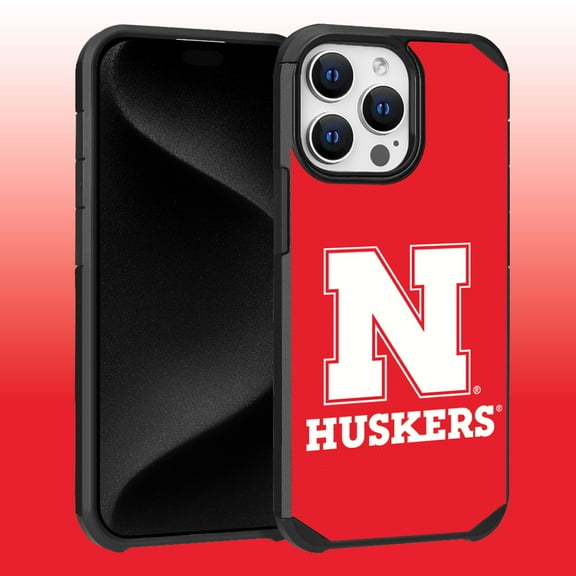 Apple iPhone 15 Pro Max (6.7) - Licensed NCAA University of Nebraska Cornhuskers Logo on Red Textured Dual Layer Case