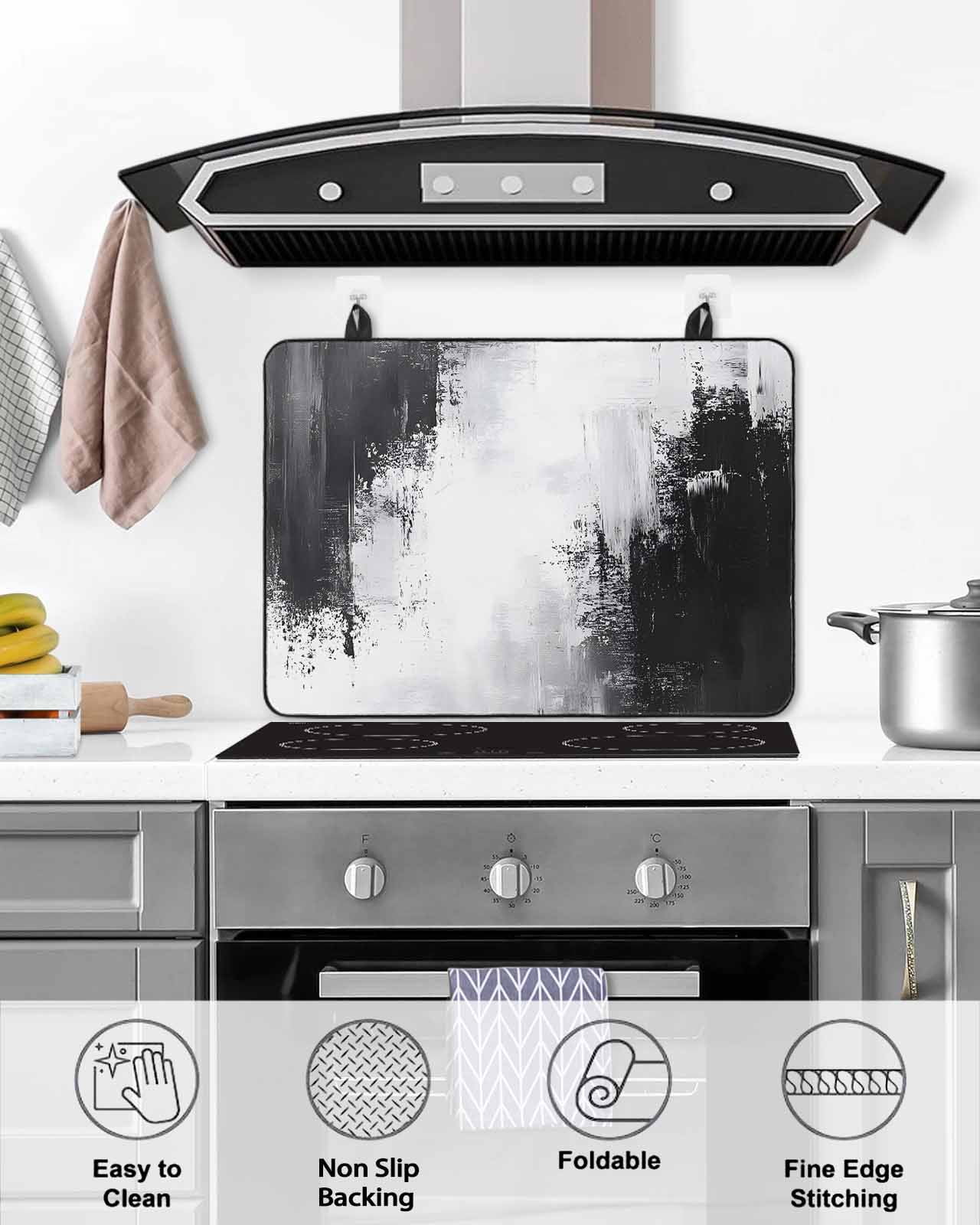 nqOlkjepod Large Induction Cooktop Protector Mat 36"x21", Black Gray White Stove Top Covers for Electric Stove, Minimalism Abstract Ombre Aesthetic Stove Burner Cover Mats, Glass Top Stove Cover