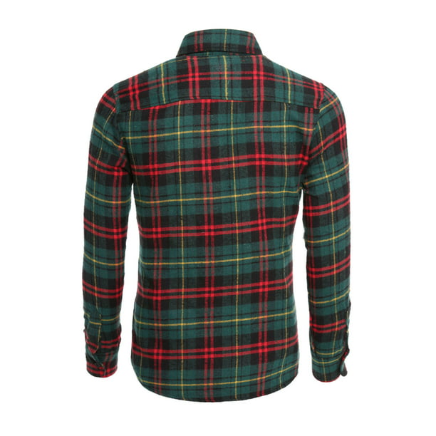 Men Long Sleeves Check Button Down Plaid Flannel L US 44 Red -