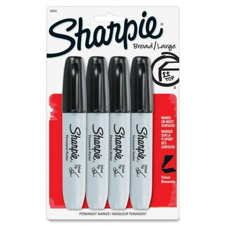 Permanent Marker - 5.3 mm Marker Point Size - Chisel Marker Point Style - Black Ink - 4 / Pack, Features a unique antiroll barrel design and wide-edged tip for both.., By