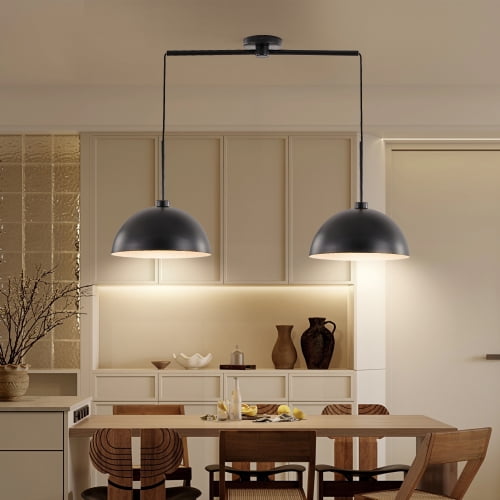ACE-LIGHTS,Height Adjustable Industrial Modern Black Double Pendant Light,Stylish and Durable Lighting Fixture(Bulb Not Included),Ceiling Hanging Lamp for Dining Room,Kitchen,Living Room(Black)