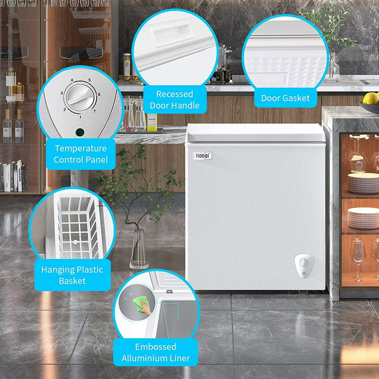 WANAI Chest Freezer 5.0 Cu Ft,Small Chest Freezer,Upright Single Door  Refrigerator,White