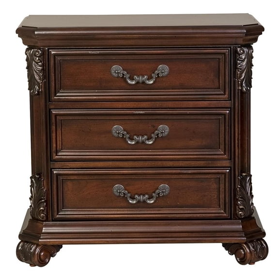 Pemberly Row Modern / Contemporary Dark Brown 3 Drawer Night Stand