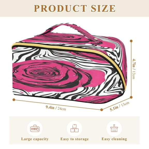 Iauyy Makeup Bag 24*12*13cm Large Capacity Cosmetic Bags Travel for Women,Portable Cosmetic Case with Handle and Divider for Gifts for Women,Black Rose Pattern