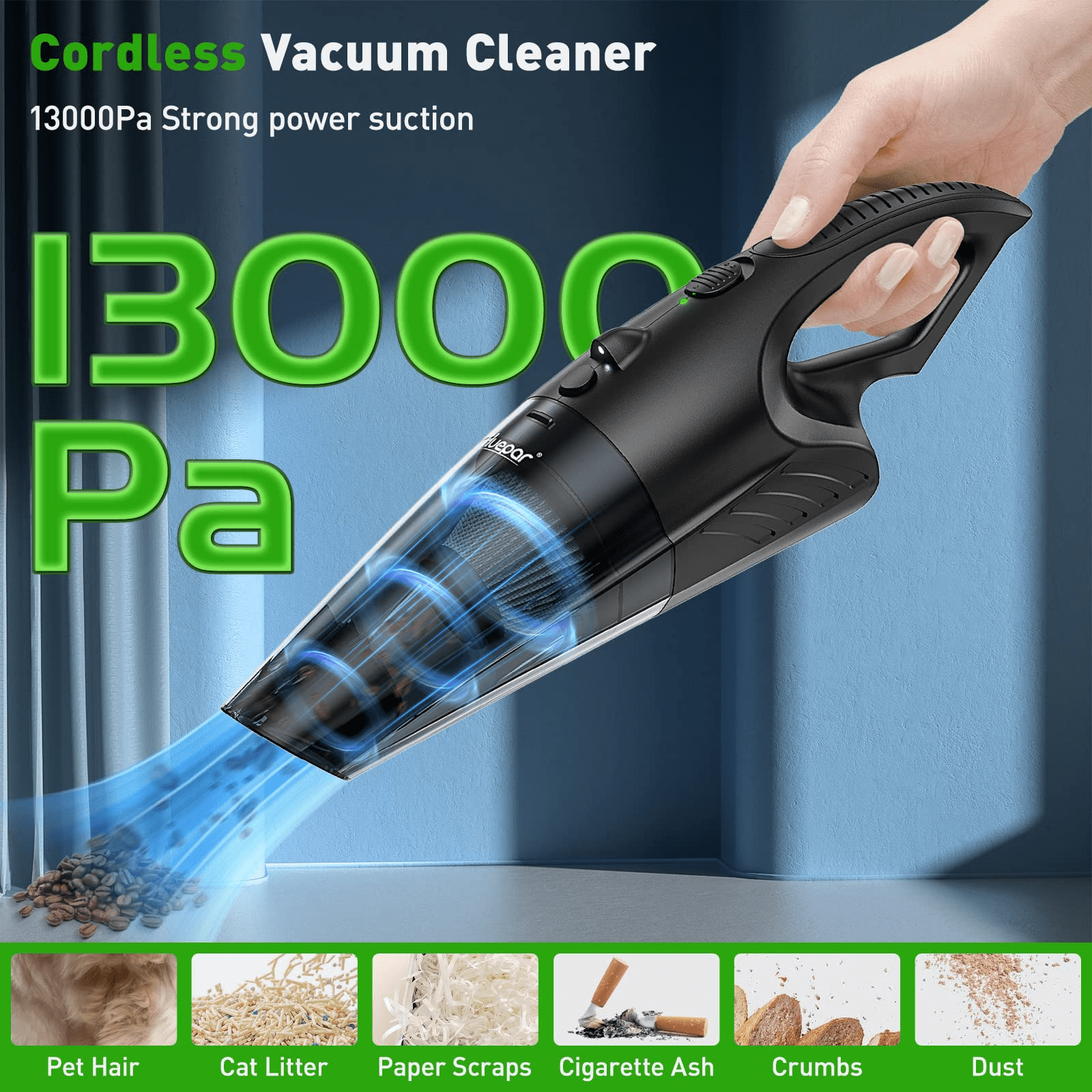 Huepar 12V Cordless Handheld Vacuum Cleaner - Portable