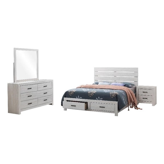 Sili 4pc Queen Storage Bedroom Set- Coastal White and Bronze