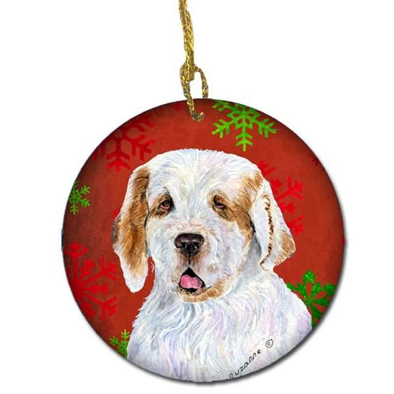 Clumber Spaniel Red Snowflakes Holiday Christmas Ceramic Ornament