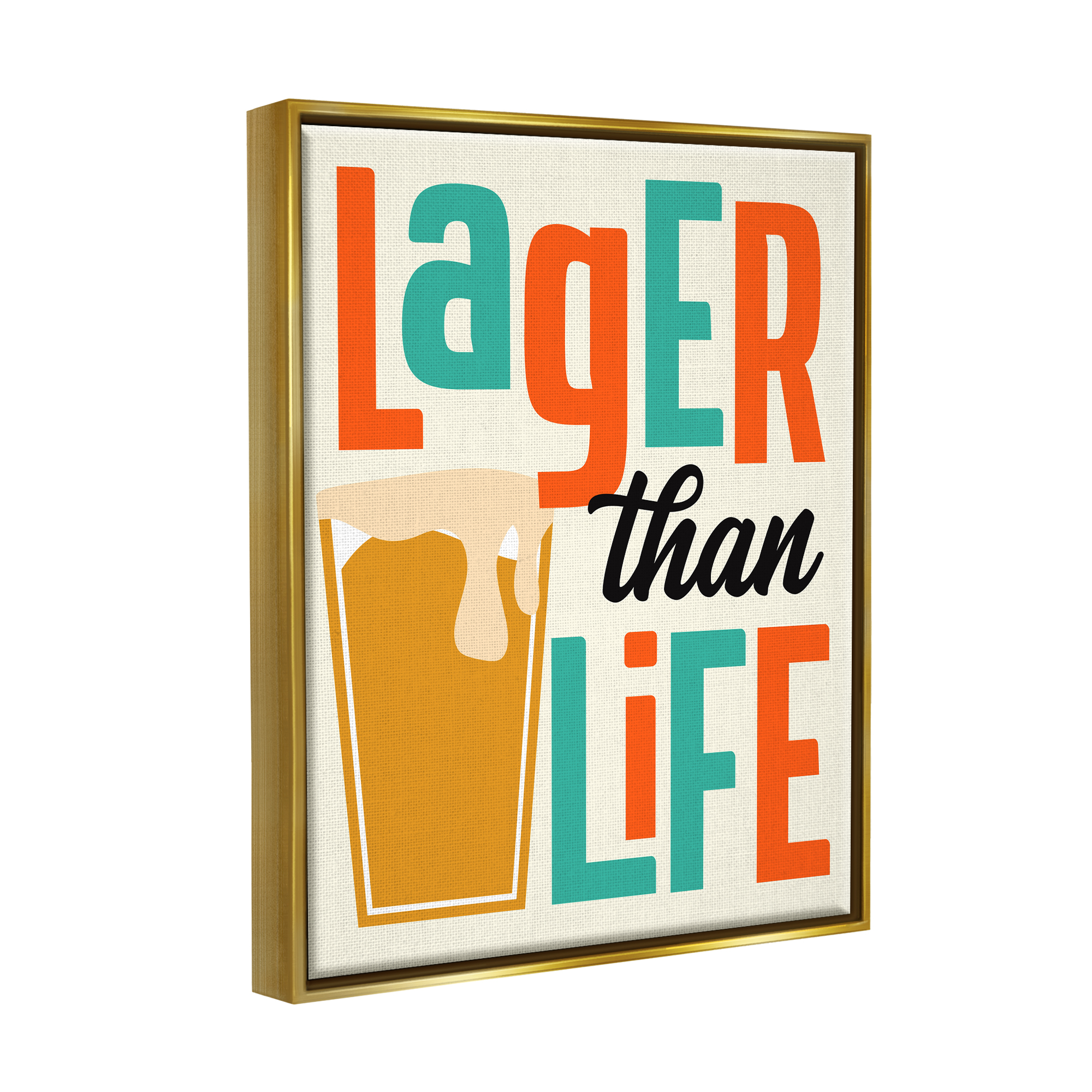 Stupell Industries Vintage Lager Than Life Food & Beverage Painting Gold Floater Framed Canvas Art Print Wall Art, 25 x 31