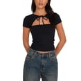 thumbnail image 1 of Gupgi Femmes Slim T-Shirts Col Rond Manches Courtes Tie-up Évidés T-Shirts Été Hauts, 1 of 7