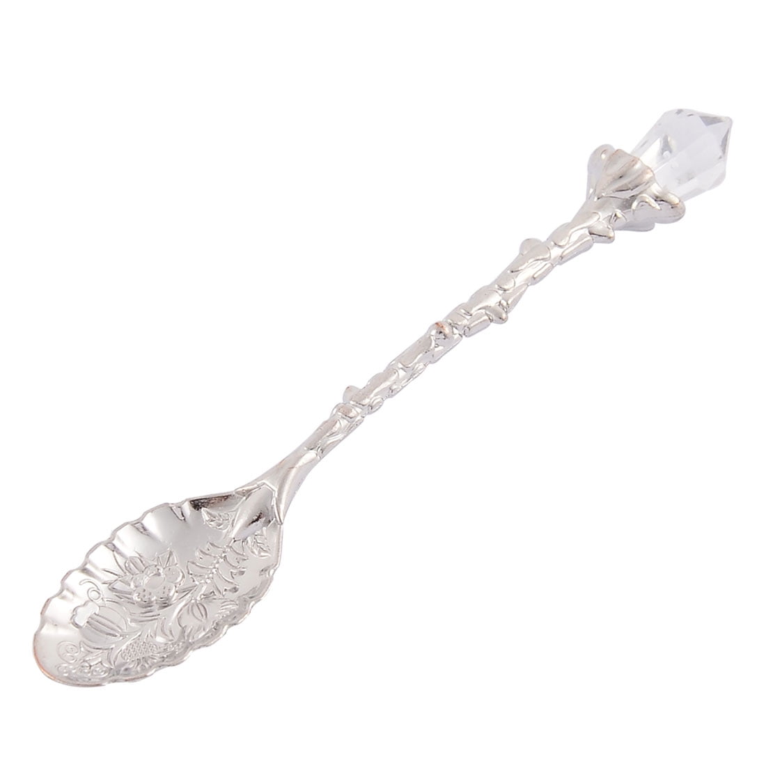 Stainless Steel Flower Carved  Dessert Coffee Tea Spoon Silver Tone
