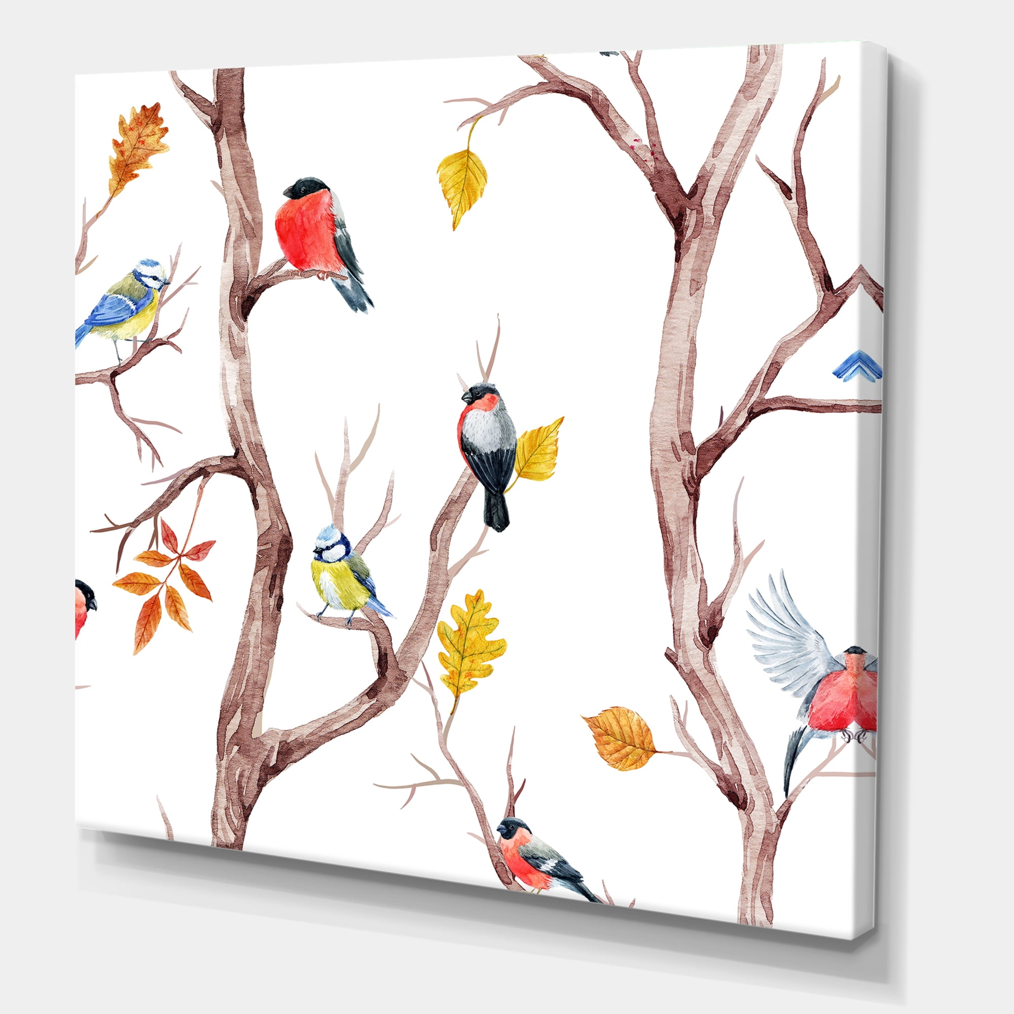 Designart ' Little Birds and Fall Trees ' Traditional Canvas Wall Art Print