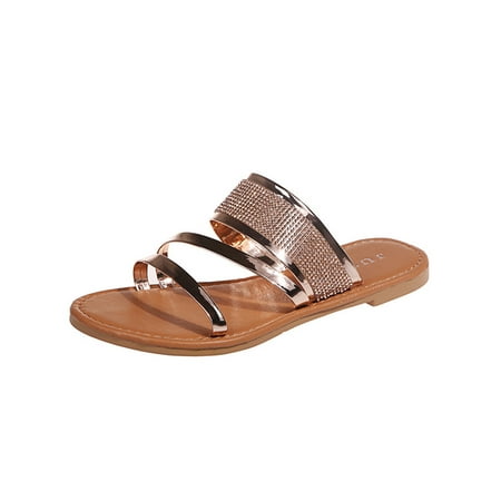 

Daeful Womens Fashion Rhinestone Slippers Solid Color Slides Backless Casual Shoes Summer Beach